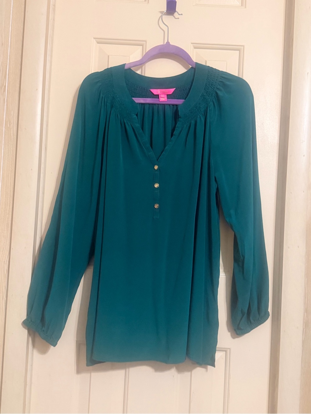 Lilly Pulitzer Teal Long-Sleeve Henley Blouse